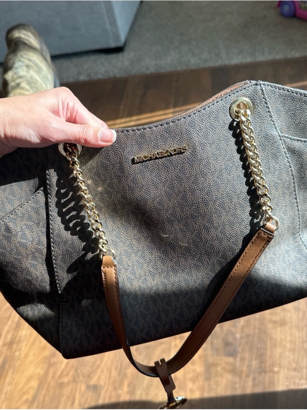 Michael Kors Brown Monogram Chain-Handled Shoulder Bag
